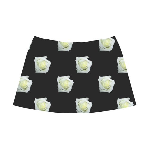 White Roses on a Black Background Mnemosyne Women's Crepe Skirt (Model D16)