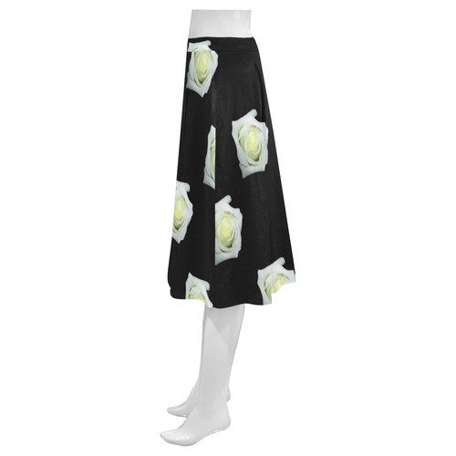 White Roses on a Black Background Mnemosyne Women's Crepe Skirt (Model D16)