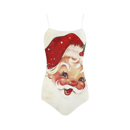 A cute vintage Santa Claus with a mistletoe Strap Swimsuit ( Model S05)