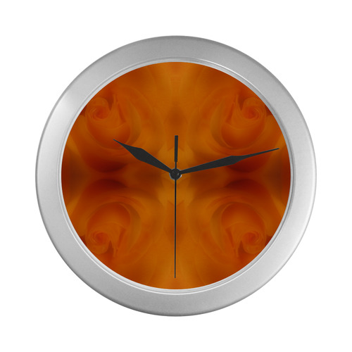 Soft Touch Orange Roses Mirrored Silver Color Wall Clock