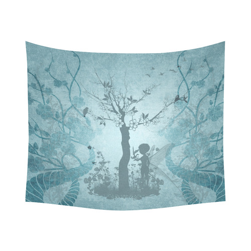 Cute fairy with little dragon Cotton Linen Wall Tapestry 60"x 51"
