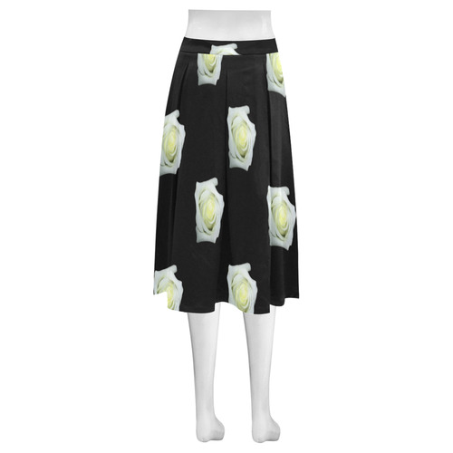 White Roses on a Black Background Mnemosyne Women's Crepe Skirt (Model D16)