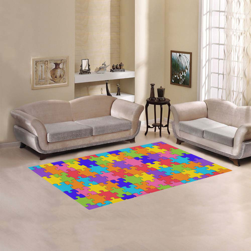 Multicolored Jigsaw Puzzle Area Rug 5'x3'3''