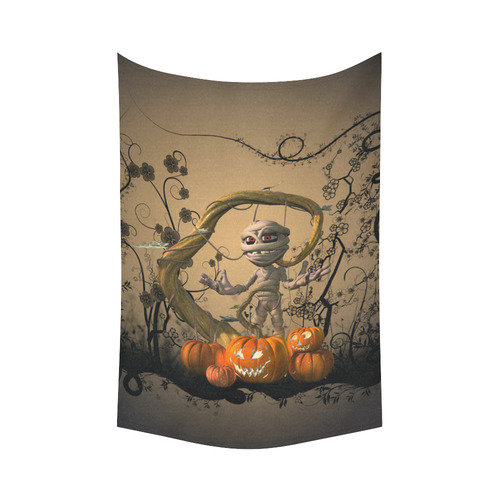 Funny mummy with pumpkins Cotton Linen Wall Tapestry 60"x 90"