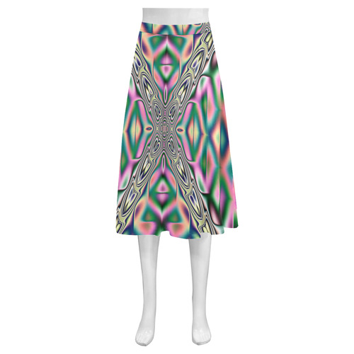 Pink Green and Gold Hologram Fractal Mnemosyne Women's Crepe Skirt (Model D16)