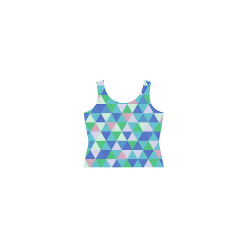 Green Blue Pink Abstract Triangles Sleeveless Splicing Shift Dress(Model D17)