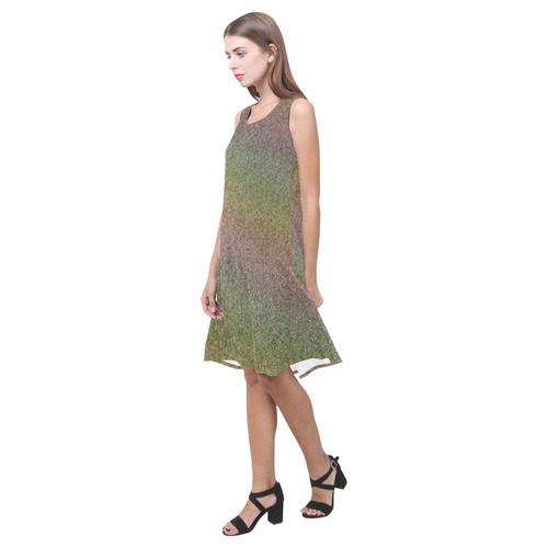 Rainbow Gold Pastel Gradient Sleeveless Splicing Shift Dress(Model D17)