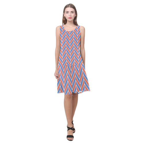 Red White Blue Herringbone Sleeveless Splicing Shift Dress(Model D17)