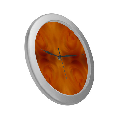 Soft Touch Orange Roses Mirrored Silver Color Wall Clock