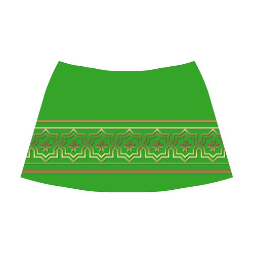 Golden Metallic Byzantine Design on Green Mnemosyne Women's Crepe Skirt (Model D16)