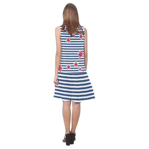 Blue and White Nautical Stripes Sleeveless Splicing Shift Dress(Model D17)