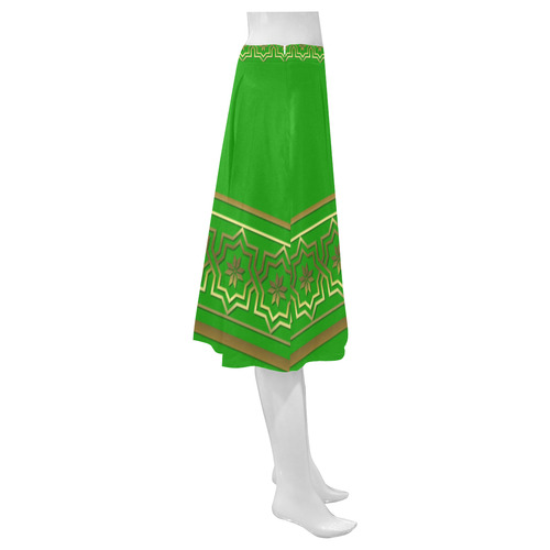 Golden Metallic Byzantine Design on Green Mnemosyne Women's Crepe Skirt (Model D16)