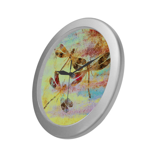 Mauritius Vintage Dragonflies Colours W Silver Color Wall Clock