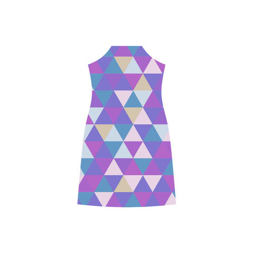 Purple Blue Pink Abstract Triangles V-Neck Open Fork Long Dress(Model D18)