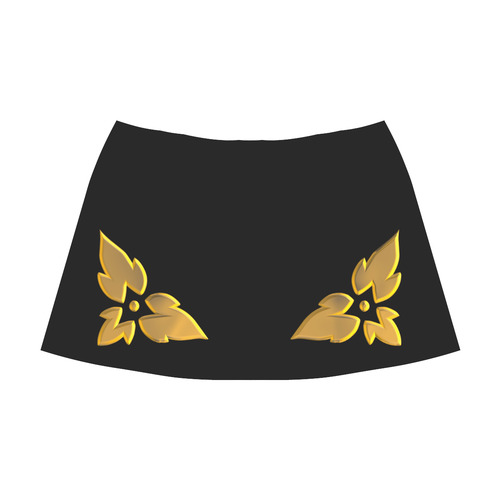 3-D Look Metallic Golden Leaves Border on Black Mnemosyne Women's Crepe Skirt (Model D16)