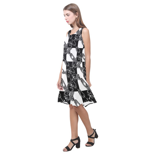 Checkered Chains Sleeveless Splicing Shift Dress(Model D17)