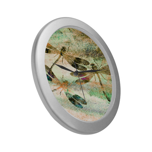 Mauritius Vintage Dragonflies QR Silver Color Wall Clock