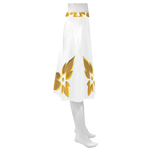 3-D Look Metallic Golden Leaves Border on White Mnemosyne Women's Crepe Skirt (Model D16)