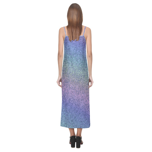 Rainbow Blues Gradient V-Neck Open Fork Long Dress(Model D18)