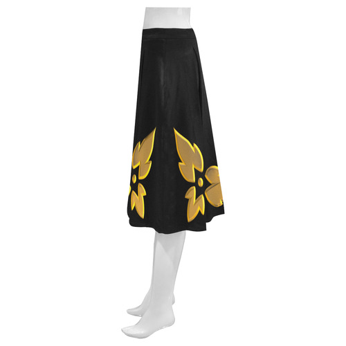 3-D Look Metallic Golden Leaves Border on Black Mnemosyne Women's Crepe Skirt (Model D16)