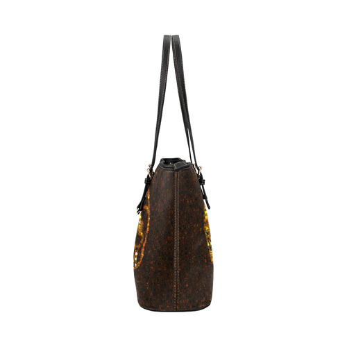 golden skull Leather Tote Bag/Small (Model 1651)