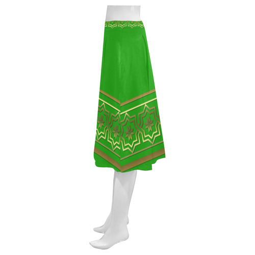 Golden Metallic Byzantine Design on Green Mnemosyne Women's Crepe Skirt (Model D16)