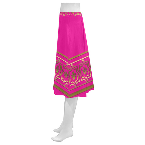 Golden Metallic Byzantine Design on Fuchsia Pink Mnemosyne Women's Crepe Skirt (Model D16)