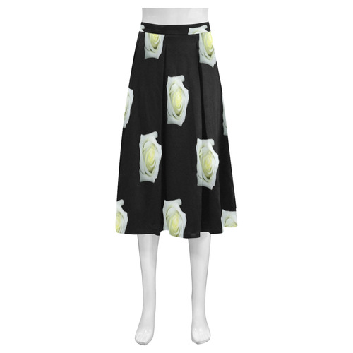 White Roses on a Black Background Mnemosyne Women's Crepe Skirt (Model D16)