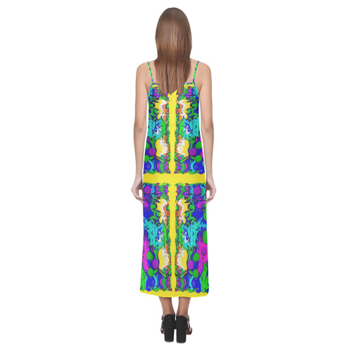 Shimmering Landscape Pop Art V-Neck Open Fork Long Dress(Model D18)