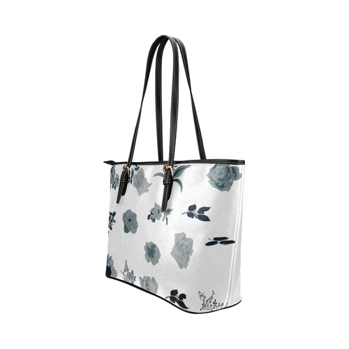 New artistic bag : Designers offer for 2016. Black hand-drawn floral art edition. Leather Tote Bag/Small (Model 1651)