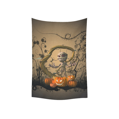 Funny mummy with pumpkins Cotton Linen Wall Tapestry 40"x 60"