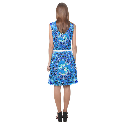 Mandala Magic Blue JUMPING DOLPHINS Eos Women's Sleeveless Dress (Model D01)