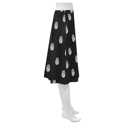 Metallic Silver Roses on Black Mnemosyne Women's Crepe Skirt (Model D16)
