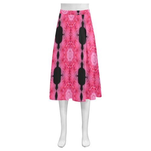 Pink Roses Mandala Kaleidoscopes Mnemosyne Women's Crepe Skirt (Model D16)