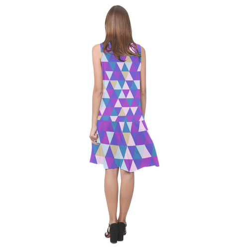 Purple Blue Pink Abstract Triangles Sleeveless Splicing Shift Dress(Model D17)