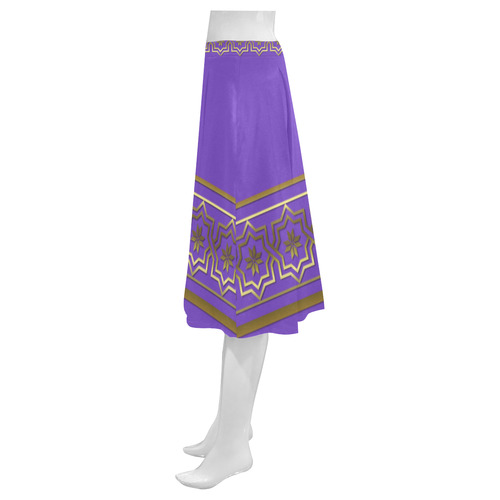 Golden Metallic Byzantine Design on Purple Mnemosyne Women's Crepe Skirt (Model D16)