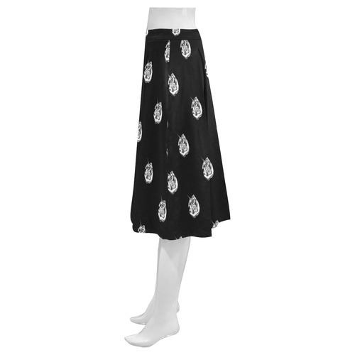 Metallic Silver Roses on Black Mnemosyne Women's Crepe Skirt (Model D16)