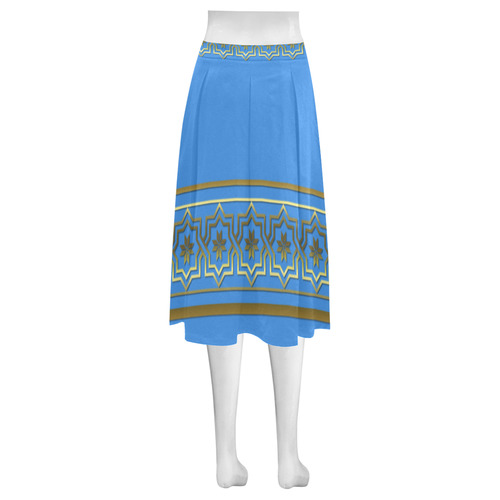 Golden Metallic Byzantine Design on Sky Blue Mnemosyne Women's Crepe Skirt (Model D16)