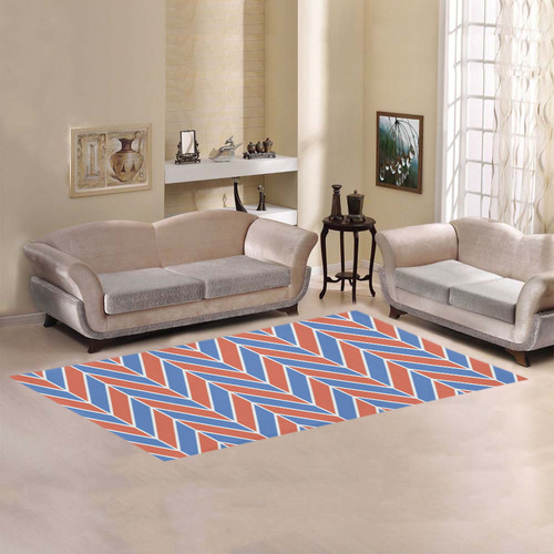 Red White Blue Herringbone Area Rug 7'x3'3''