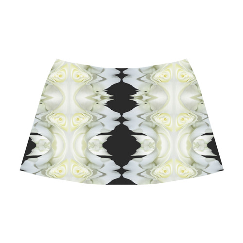 White Roses Abstract on Black Mnemosyne Women's Crepe Skirt (Model D16)