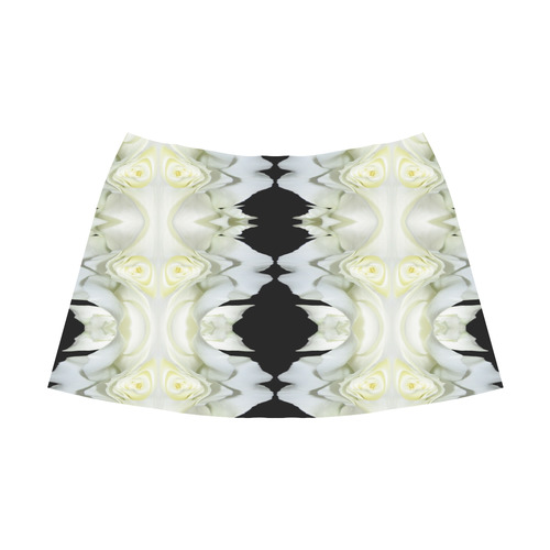 White Roses Abstract on Black Mnemosyne Women's Crepe Skirt (Model D16)