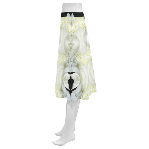 White Roses Abstract on Black Mnemosyne Women's Crepe Skirt (Model D16)