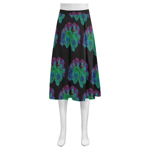 Bouquets of Blue Green and Red Roses Mnemosyne Women's Crepe Skirt (Model D16)
