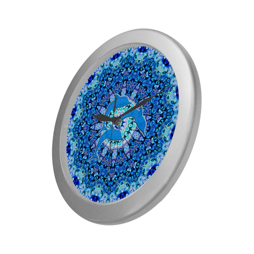 Mandala Magic Blue JUMPING DOLPHINS Silver Color Wall Clock