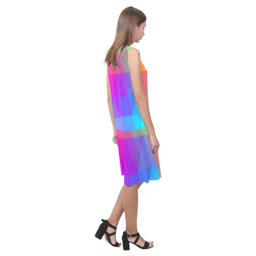Triangle Rainbow Abstract Sleeveless Splicing Shift Dress(Model D17)