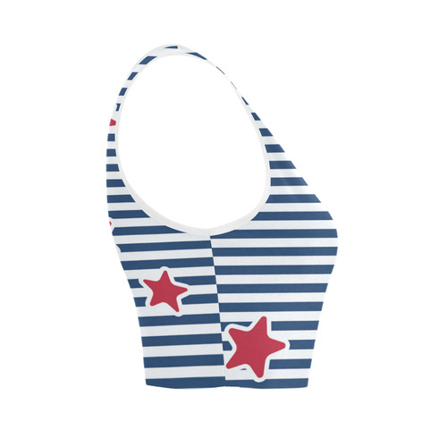 Blue, Red and White Stars and Stripes Women's Crop Top (Model T42)