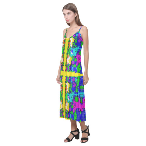 Shimmering Landscape Pop Art V-Neck Open Fork Long Dress(Model D18)