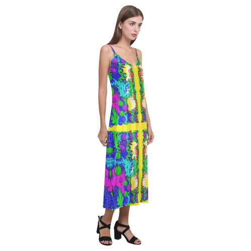 Shimmering Landscape Pop Art V-Neck Open Fork Long Dress(Model D18)