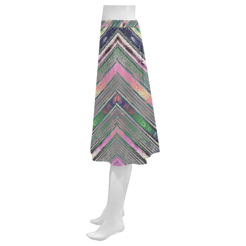 Shimmering Multicolored Ribbons Striped Fractal Mnemosyne Women's Crepe Skirt (Model D16)