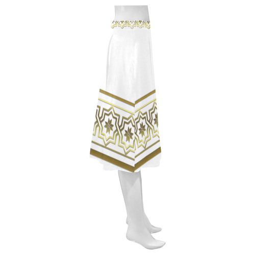 Golden Metallic Byzantine Design on White Mnemosyne Women's Crepe Skirt (Model D16)